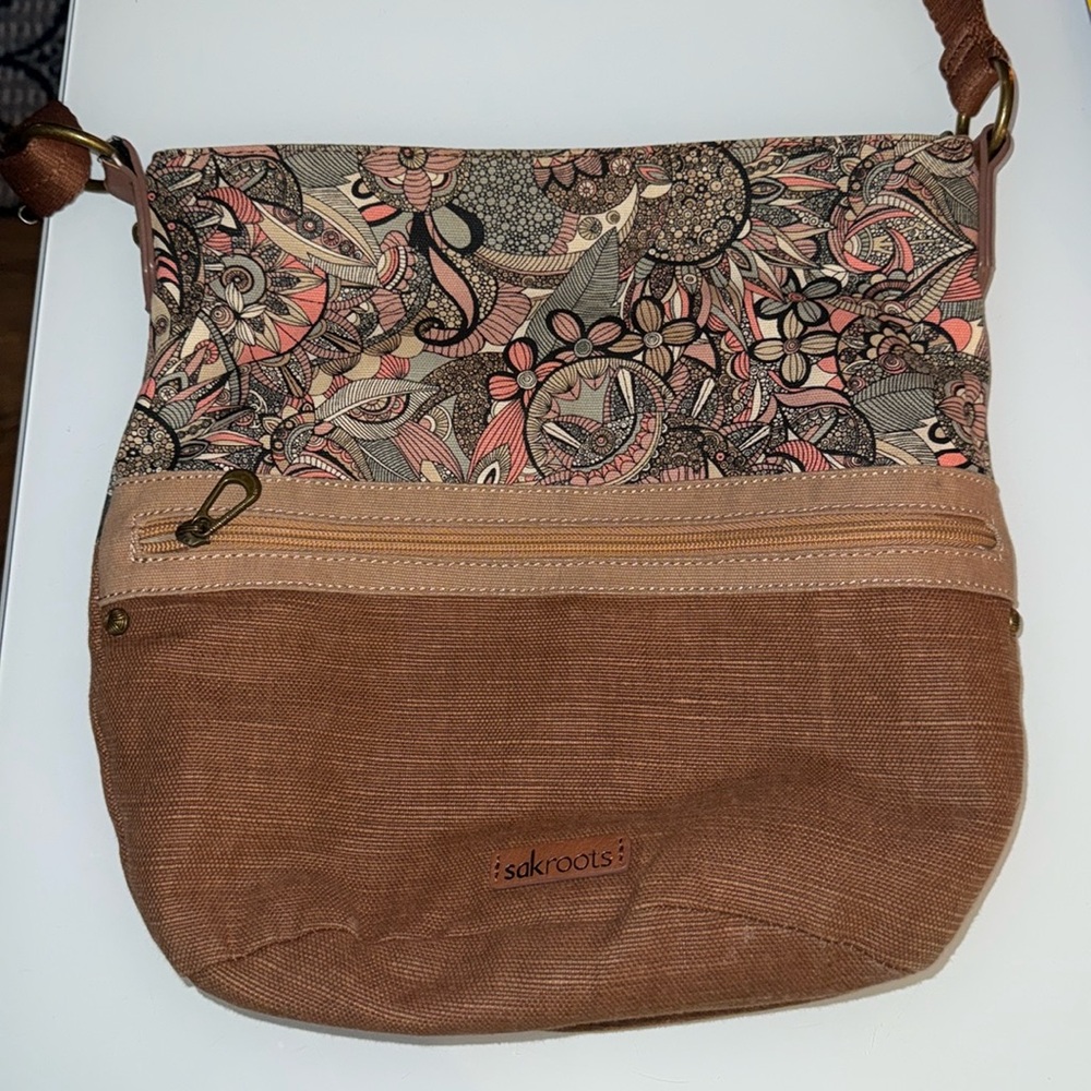 Floral browns Sacroots crossbody canvas style purse